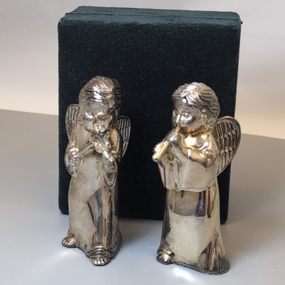 Godinger Silver Gallery Angel Salt and Pepper Shaker Set Playing Violin Flute - Picture 1 of 7